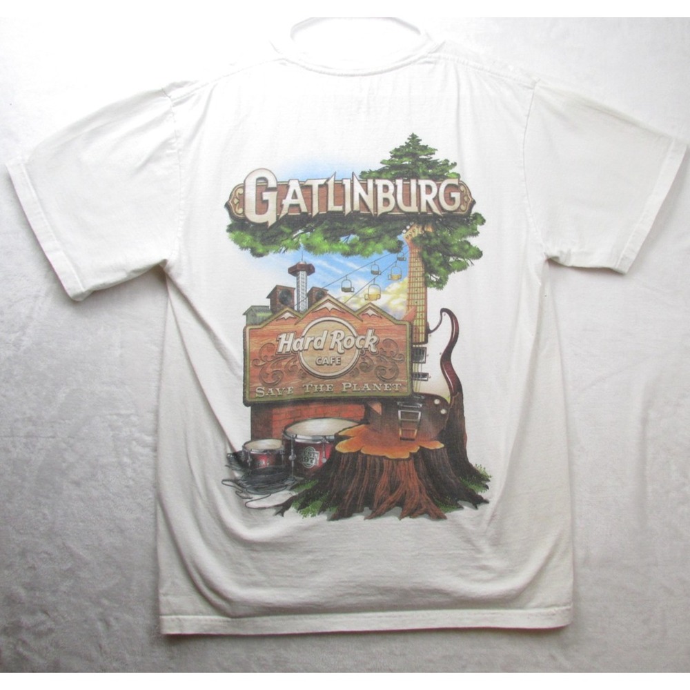 Hard Rock Cafe Gatlinburg Shirt Mens Large White Save The Planet Graphic Tee